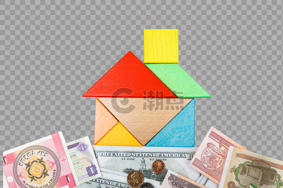 房子拼图与钱币图片素材免费下载