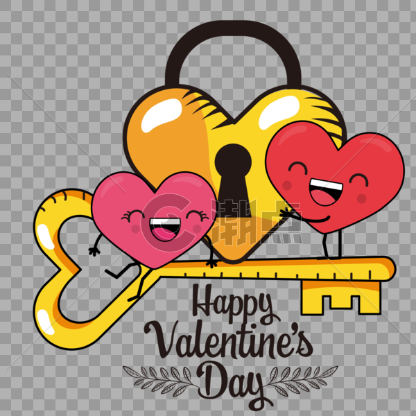 创意情人节爱心情人锁与钥匙图片素材免费下载