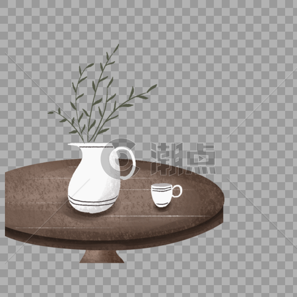 桌子上的花瓶和茶杯图片素材免费下载