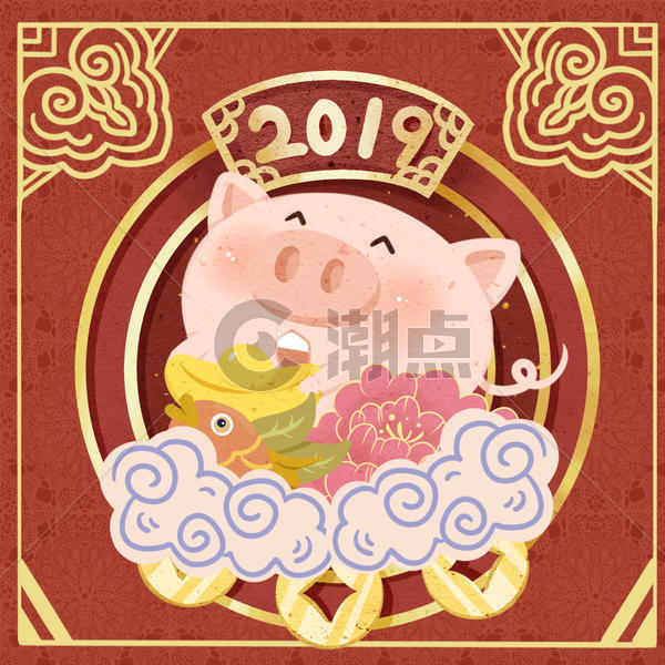 猪年大吉插画图片素材免费下载