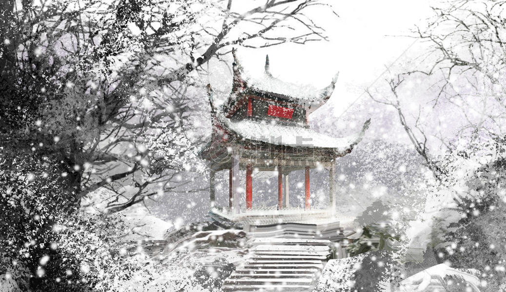 冬季雪景凉亭图片素材免费下载