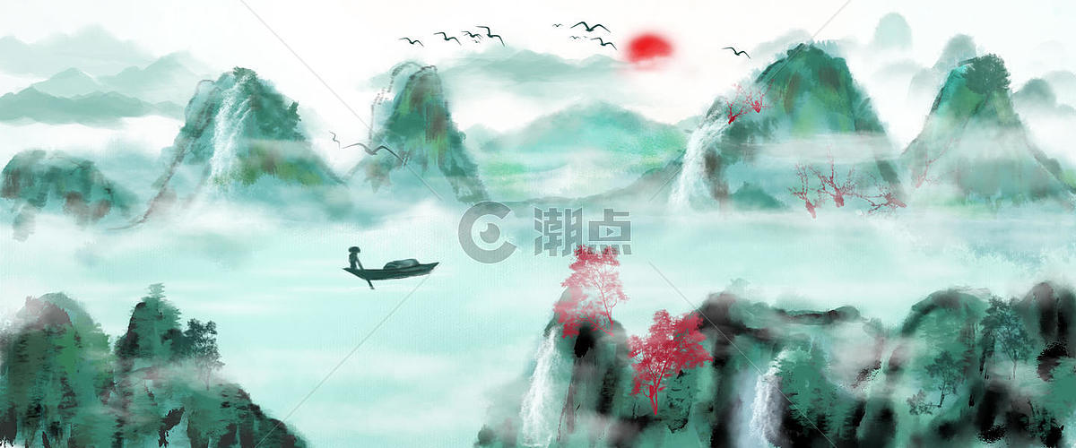 中国风手绘水墨风景山水画图片素材免费下载