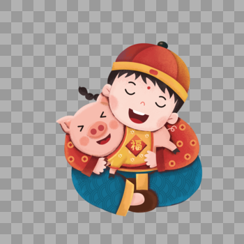 抱着猪的男孩图片素材免费下载