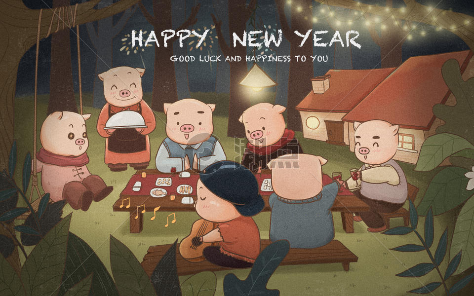 猪猪新年快乐图片素材免费下载