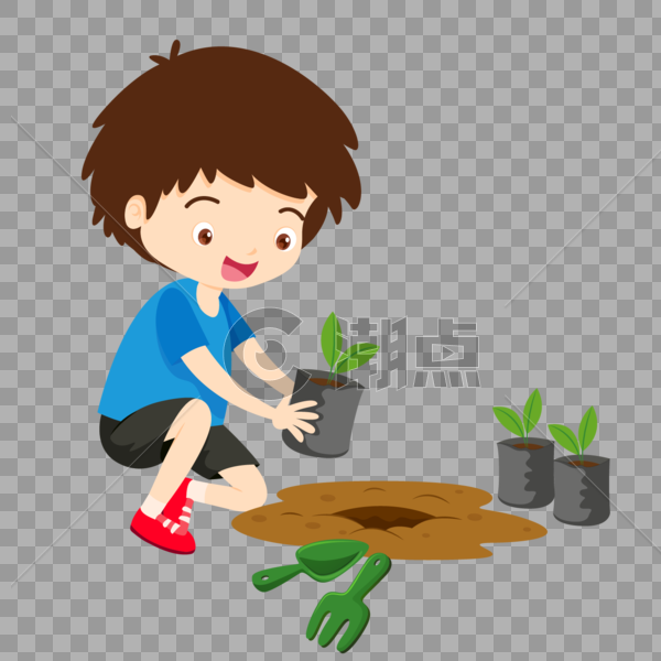 可爱男孩种植小树苗图片素材免费下载