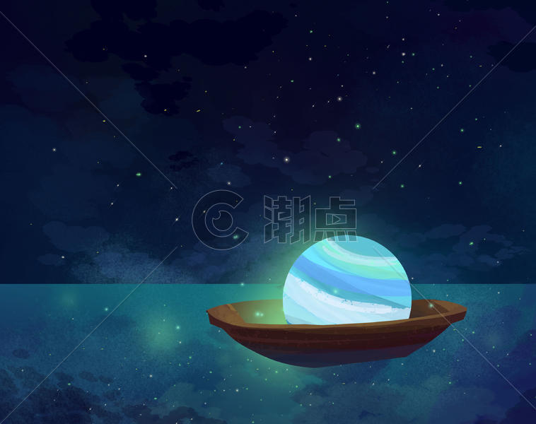 蓝色行星乘船漂流图片素材免费下载