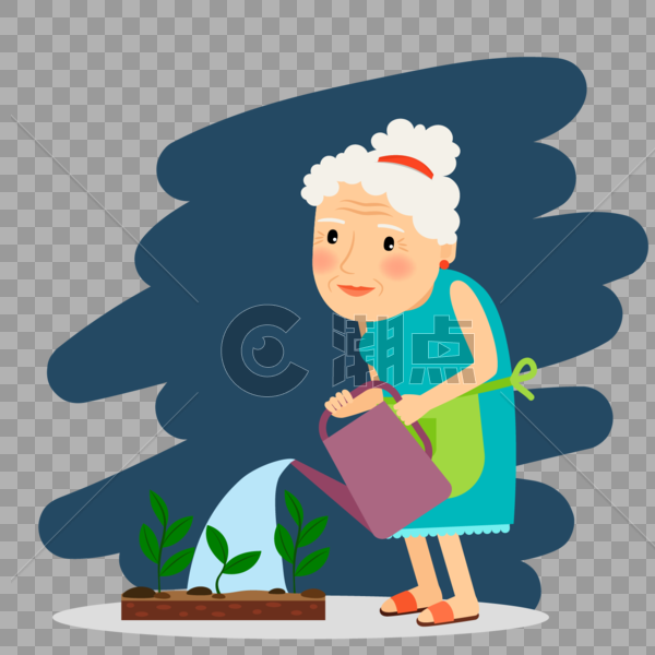 植树节老奶奶给树苗浇水图片素材免费下载