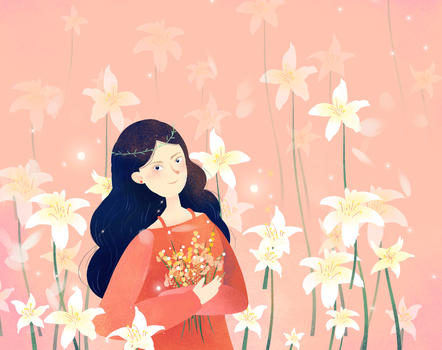粉色小清新妇女节手绘插画图片素材免费下载