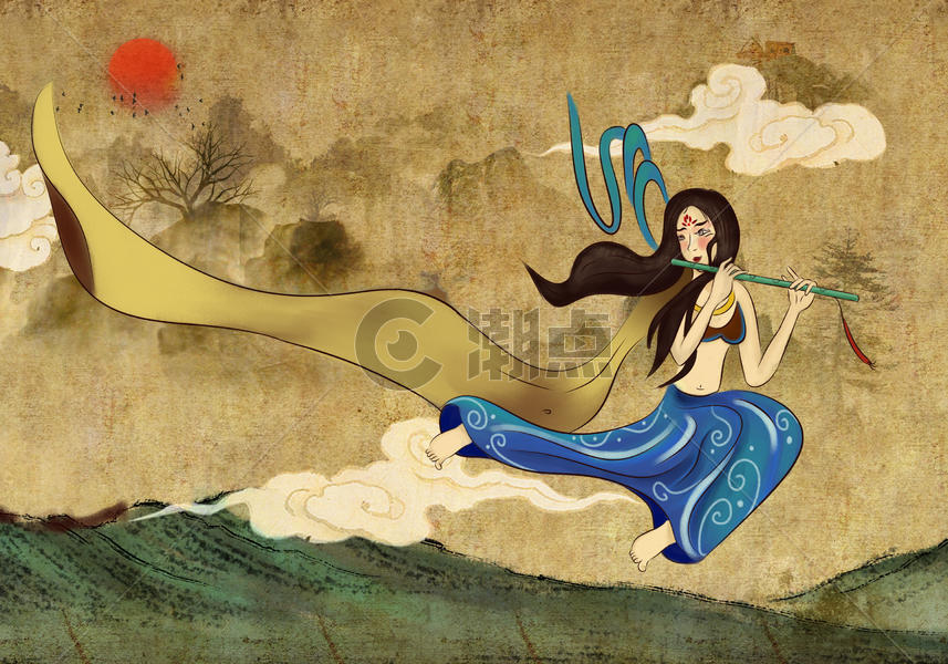 中国风女子吹笛子图片素材免费下载