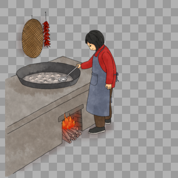 煮饺子的女人图片素材免费下载