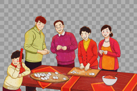 包饺子的一家人图片素材免费下载
