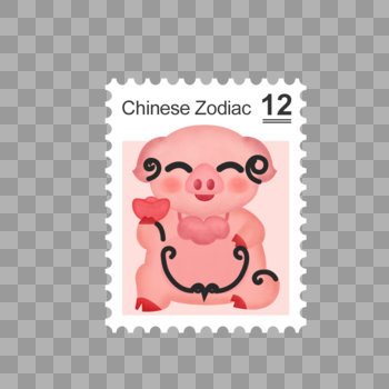 猪邮票图片素材免费下载