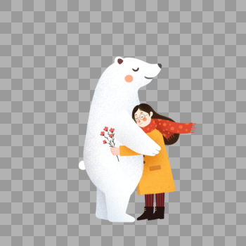 抱着北极熊的女孩图片素材免费下载