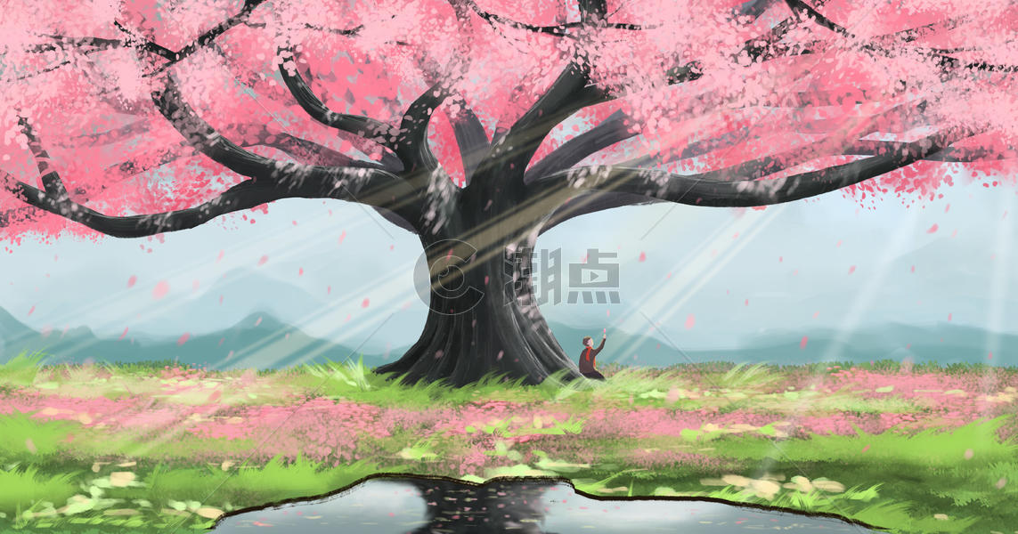 春天樱花树下图片素材免费下载