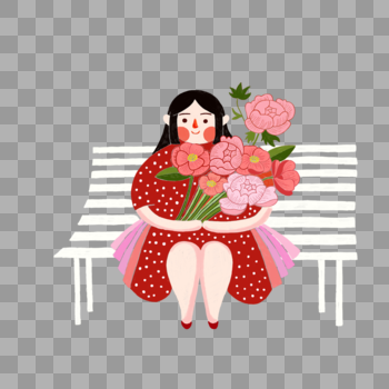 坐在椅上上拿着花的美女图片素材免费下载