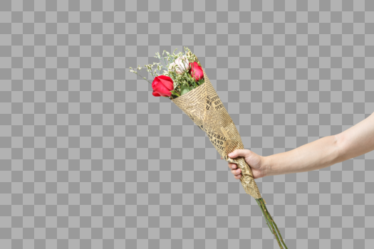 手拿一束玫瑰花图片素材免费下载