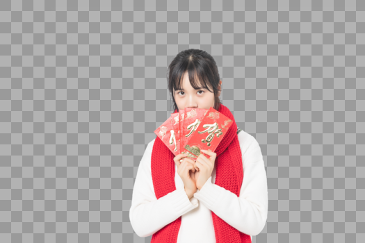 新春少女手拿红包图片素材免费下载