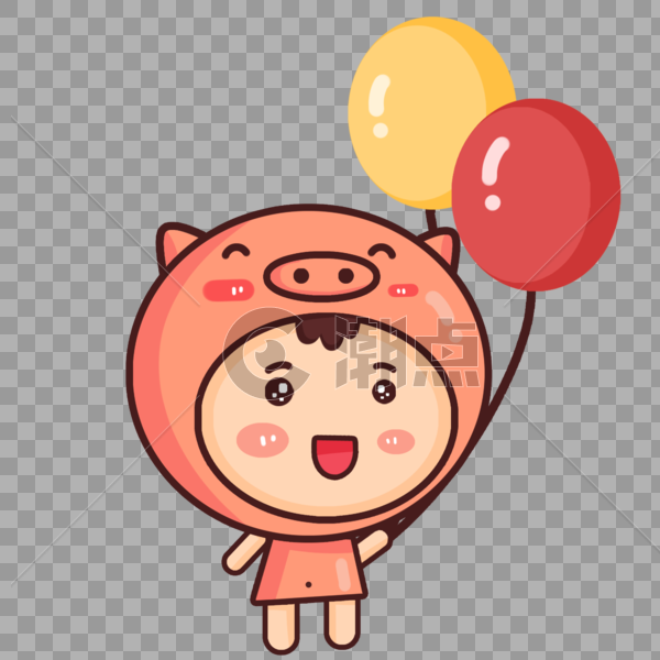 猪年娃娃玩气球表情图片素材免费下载