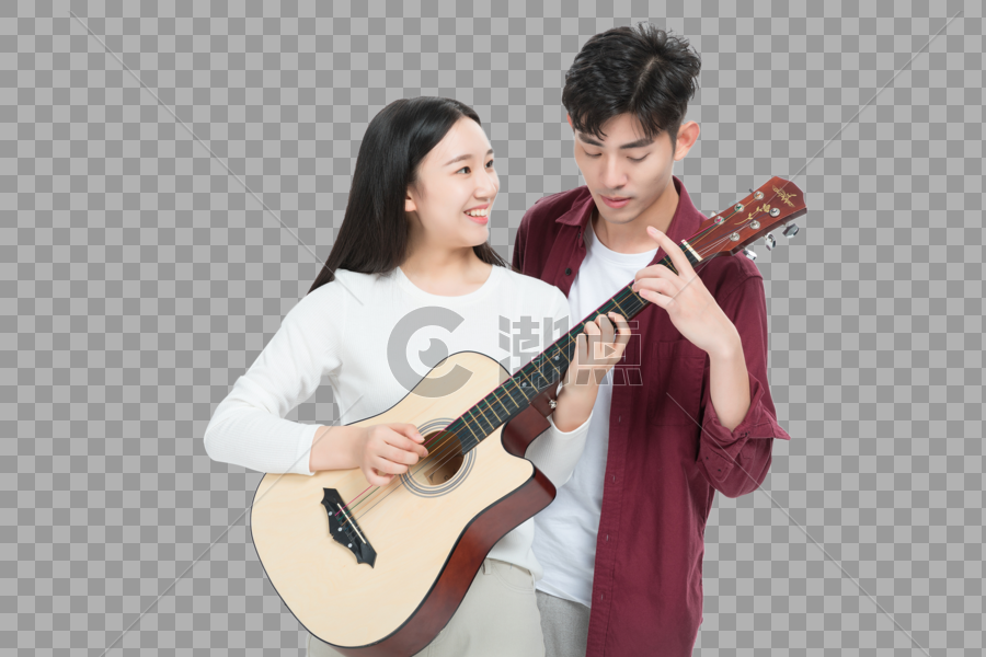 学习弹吉他的情侣图片素材免费下载