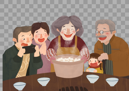 吃汤圆的一家人图片素材免费下载