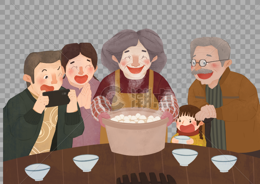 吃汤圆的一家人图片素材免费下载