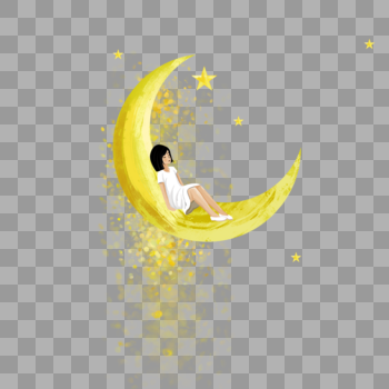 月亮上的睡觉的女孩图片素材免费下载