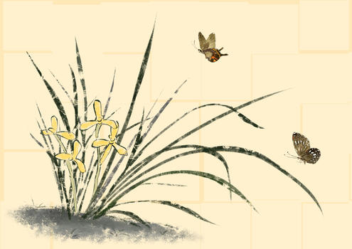 水墨兰花和蝴蝶图片素材免费下载