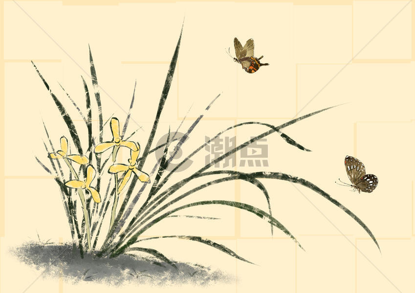 水墨兰花和蝴蝶图片素材免费下载
