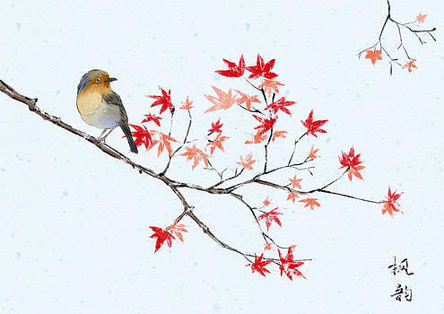 水墨的枫树和鸟图片素材免费下载