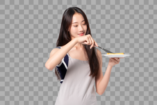 美女手切寿司面包图片素材免费下载