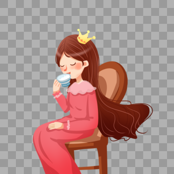坐着喝茶的女孩图片素材免费下载