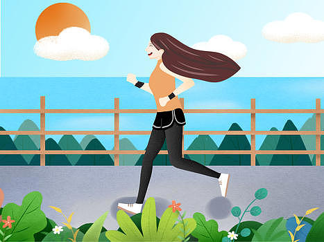 小清新风格晨起跑步的少女图片素材免费下载