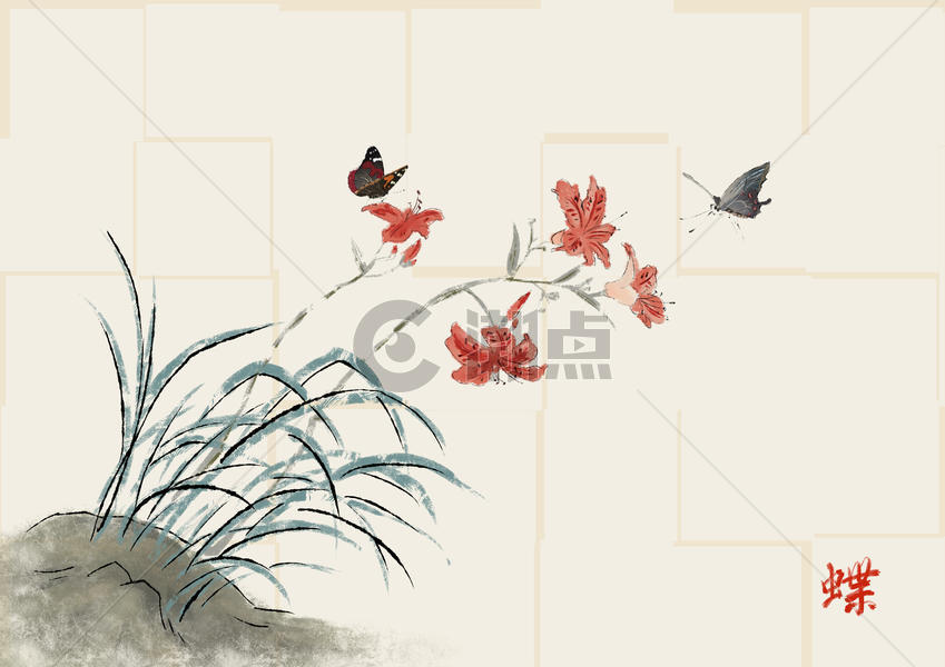 水墨的蝴蝶花图片素材免费下载