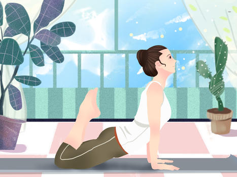 小清新风格在家做高难度瑜伽动作的女孩图片素材免费下载
