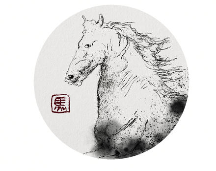 手绘描点水墨奔腾跑马手绘中国风骏马图片素材免费下载