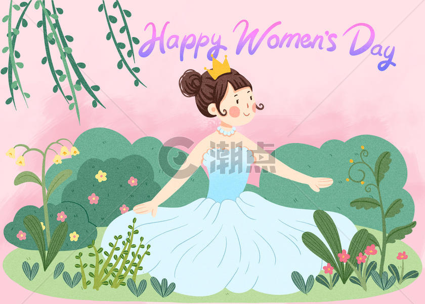 手绘妇女节快乐美女人物插画图片素材免费下载