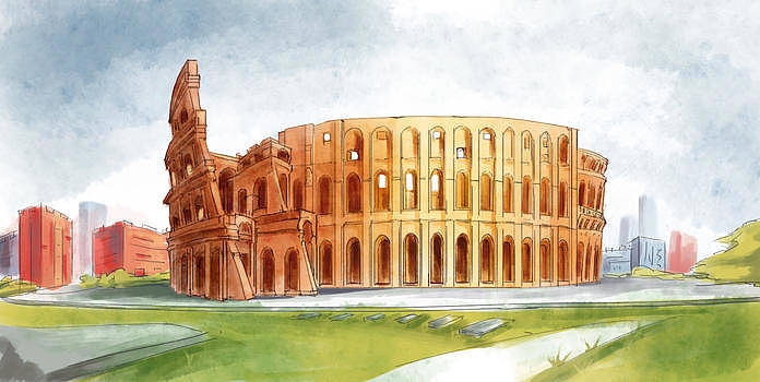 罗马竞技场手绘插画图片素材免费下载