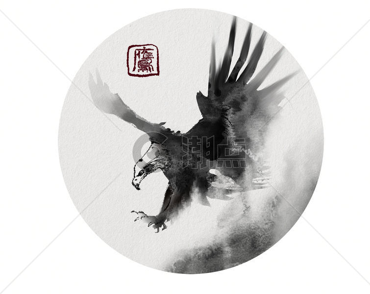 手绘老鹰水墨创意中国风图片素材免费下载