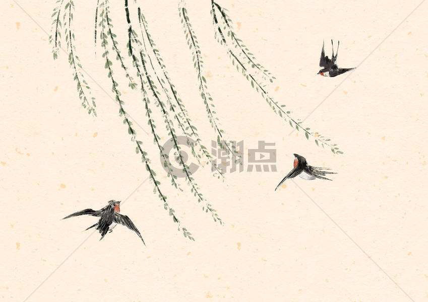 水墨柳树燕子图片素材免费下载