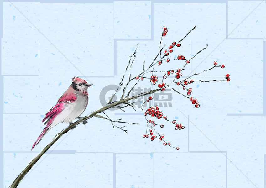 水墨冬季的鸟图片素材免费下载