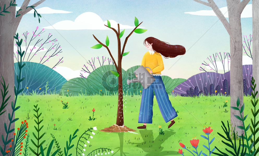 小清新植树节插画图片素材免费下载