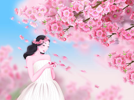 樱花树下时尚美女图片素材免费下载