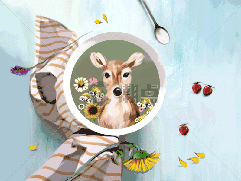 清新小鹿创意插画gif图片素材免费下载