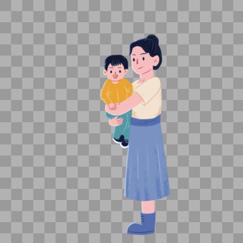 扁平母亲节妈妈抱孩子元素图片素材免费下载
