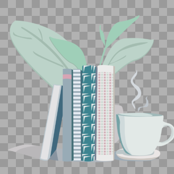 书本咖啡绿色植物悠闲时光图片素材免费下载