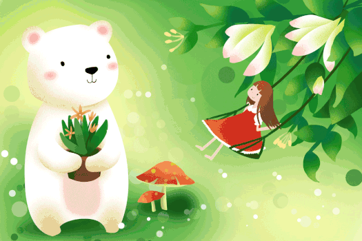 春天里的白熊少女gif图片素材免费下载