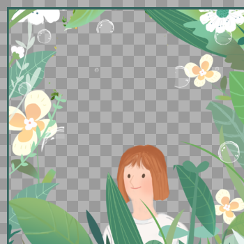 女孩置身花丛中创意边框图片素材免费下载