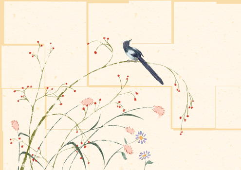 水墨的野花野草和鸟图片素材免费下载