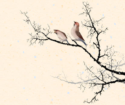 水墨的树枝鸟图片素材免费下载
