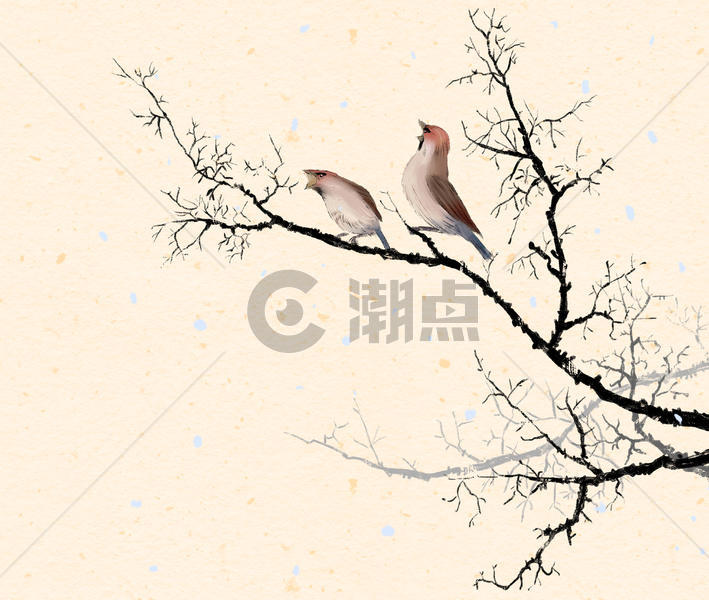 水墨的树枝鸟图片素材免费下载